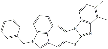 2-[(1-benzyl-1H-indol-3-yl)methylene]-7,8-dimethyl[1,3]thiazolo[3,2-a]benzimidazol-3(2H)-one 结构式