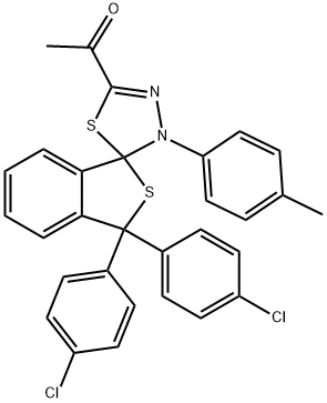 1-[1,1-bis(4-chlorophenyl)-4'-(4-methylphenyl)-1,3,4',5'-tetrahydrospiro(2-benzothiophene-3,5'-[1,3,4]-thiadiazole)-2'-yl]ethanone 结构式