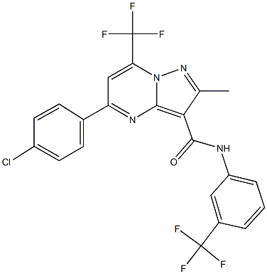 5-(4-chlorophenyl)-2-methyl-7-(trifluoromethyl)-N-[3-(trifluoromethyl)phenyl]pyrazolo[1,5-a]pyrimidine-3-carboxamide 结构式