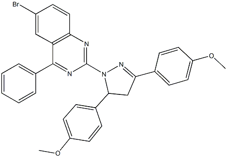 2-[3,5-bis(4-methoxyphenyl)-4,5-dihydro-1H-pyrazol-1-yl]-6-bromo-4-phenylquinazoline 结构式