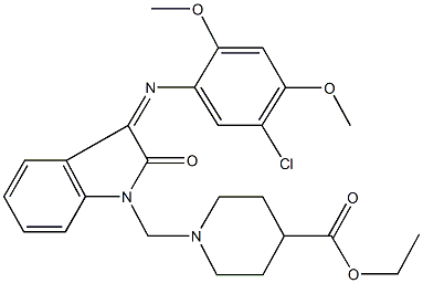 ethyl1-({3-[(5-chloro-2,4-dimethoxyphenyl)imino]-2-oxo-2,3-dihydro-1H-indol-1-yl}methyl)-4-piperidinecarboxylate 结构式