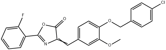 4-{4-[(4-chlorobenzyl)oxy]-3-methoxybenzylidene}-2-(2-fluorophenyl)-1,3-oxazol-5(4H)-one 结构式
