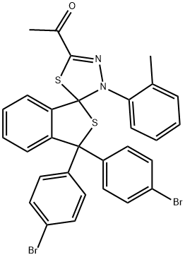 1-[1,1-bis(4-bromophenyl)-4'-(2-methylphenyl)-1,3,4',5'-tetrahydrospiro(2-benzothiophene-3,5'-[1,3,4]-thiadiazole)-2-yl]ethanone 结构式