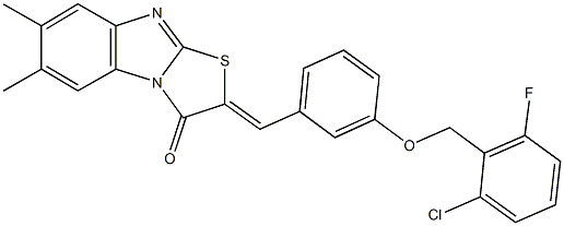 2-{3-[(2-chloro-6-fluorobenzyl)oxy]benzylidene}-6,7-dimethyl[1,3]thiazolo[3,2-a]benzimidazol-3(2H)-one 结构式