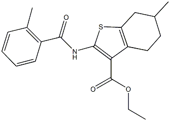 ethyl 6-methyl-2-[(2-methylbenzoyl)amino]-4,5,6,7-tetrahydro-1-benzothiophene-3-carboxylate 结构式