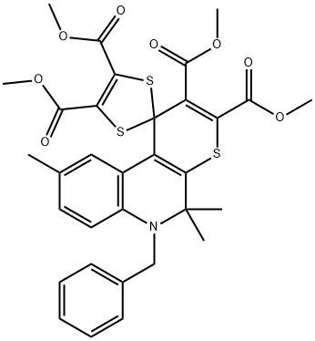 tetramethyl 6'-benzyl-5',5',9'-trimethyl-5',6'-dihydrospiro(1,3-dithiole-2,1'-1H-thiopyrano[2,3-c]quinoline)-2',3',4,5-tetracarboxylate 结构式