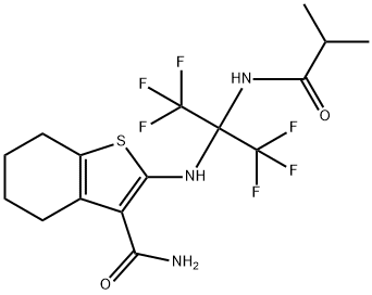 2-{[2,2,2-trifluoro-1-(isobutyrylamino)-1-(trifluoromethyl)ethyl]amino}-4,5,6,7-tetrahydro-1-benzothiophene-3-carboxamide 结构式