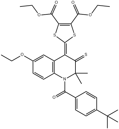 diethyl 2-(1-(4-tert-butylbenzoyl)-6-ethoxy-2,2-dimethyl-3-thioxo-2,3-dihydro-4(1H)-quinolinylidene)-1,3-dithiole-4,5-dicarboxylate 结构式