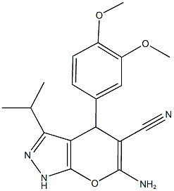 6-amino-4-(3,4-bis(methyloxy)phenyl)-3-(1-methylethyl)-1,4-dihydropyrano[2,3-c]pyrazole-5-carbonitrile 结构式