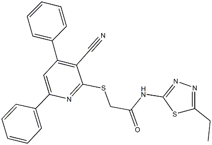 2-[(3-cyano-4,6-diphenyl-2-pyridinyl)sulfanyl]-N-(5-ethyl-1,3,4-thiadiazol-2-yl)acetamide 结构式