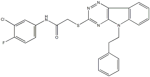 N-(3-chloro-4-fluorophenyl)-2-{[5-(2-phenylethyl)-5H-[1,2,4]triazino[5,6-b]indol-3-yl]sulfanyl}acetamide 结构式