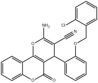2-amino-4-{2-[(2-chlorobenzyl)oxy]phenyl}-5-oxo-4H,5H-pyrano[3,2-c]chromene-3-carbonitrile 结构式