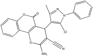 2-amino-4-(5-chloro-3-methyl-1-phenyl-1H-pyrazol-4-yl)-5-oxo-4H,5H-pyrano[3,2-c]chromene-3-carbonitrile 结构式