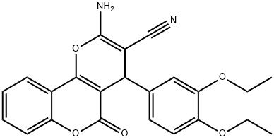 2-amino-4-(3,4-diethoxyphenyl)-5-oxo-4H,5H-pyrano[3,2-c]chromene-3-carbonitrile 结构式