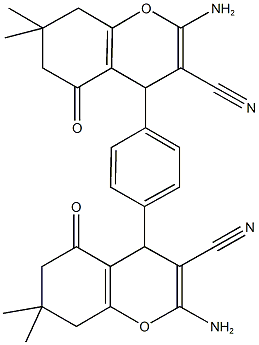 2-amino-4-[4-(2-amino-3-cyano-7,7-dimethyl-5-oxo-5,6,7,8-tetrahydro-4H-chromen-4-yl)phenyl]-7,7-dimethyl-5-oxo-5,6,7,8-tetrahydro-4H-chromene-3-carbonitrile 结构式