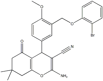 2-amino-4-{3-[(2-bromophenoxy)methyl]-4-methoxyphenyl}-7,7-dimethyl-5-oxo-5,6,7,8-tetrahydro-4H-chromene-3-carbonitrile 结构式
