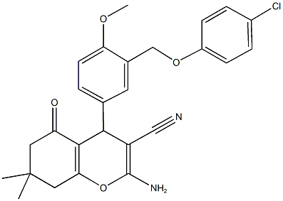 2-amino-4-{3-[(4-chlorophenoxy)methyl]-4-methoxyphenyl}-7,7-dimethyl-5-oxo-5,6,7,8-tetrahydro-4H-chromene-3-carbonitrile 结构式