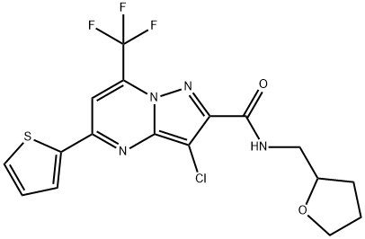 3-chloro-N-(tetrahydro-2-furanylmethyl)-5-(2-thienyl)-7-(trifluoromethyl)pyrazolo[1,5-a]pyrimidine-2-carboxamide 结构式