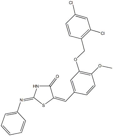 5-{3-[(2,4-dichlorobenzyl)oxy]-4-methoxybenzylidene}-2-(phenylimino)-1,3-thiazolidin-4-one 结构式