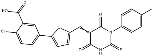 2-chloro-5-{5-[(1-(4-methylphenyl)-4,6-dioxo-2-thioxotetrahydro-5(2H)-pyrimidinylidene)methyl]-2-furyl}benzoic acid 结构式