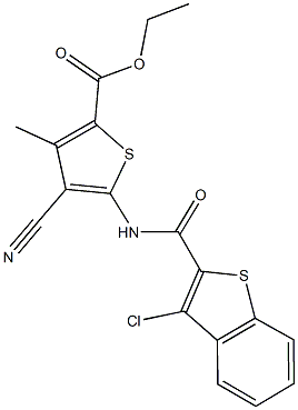 ethyl 5-{[(3-chloro-1-benzothien-2-yl)carbonyl]amino}-4-cyano-3-methyl-2-thiophenecarboxylate 结构式