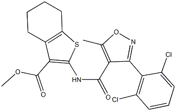 methyl 2-({[3-(2,6-dichlorophenyl)-5-methyl-4-isoxazolyl]carbonyl}amino)-4,5,6,7-tetrahydro-1-benzothiophene-3-carboxylate 结构式