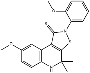 8-methoxy-2-(2-methoxyphenyl)-4,4-dimethyl-4,5-dihydroisothiazolo[5,4-c]quinoline-1(2H)-thione 结构式