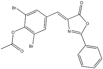 2,6-dibromo-4-[(5-oxo-2-phenyl-1,3-oxazol-4(5H)-ylidene)methyl]phenyl acetate 结构式