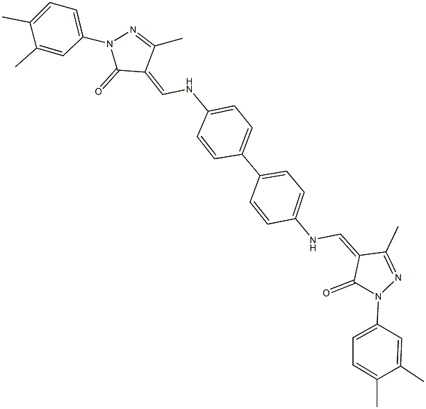 2-(3,4-dimethylphenyl)-4-({[4'-({[1-(3,4-dimethylphenyl)-3-methyl-5-oxo-1,5-dihydro-4H-pyrazol-4-ylidene]methyl}amino)[1,1'-biphenyl]-4-yl]amino}methylene)-5-methyl-2,4-dihydro-3H-pyrazol-3-one 结构式