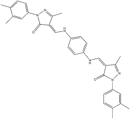 2-(3,4-dimethylphenyl)-4-{[4-({[1-(3,4-dimethylphenyl)-3-methyl-5-oxo-1,5-dihydro-4H-pyrazol-4-ylidene]methyl}amino)anilino]methylene}-5-methyl-2,4-dihydro-3H-pyrazol-3-one 结构式