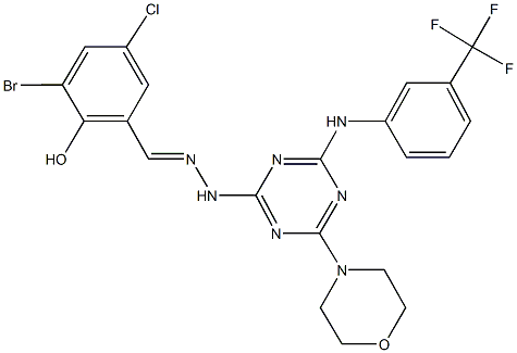 3-bromo-5-chloro-2-hydroxybenzaldehyde {4-(4-morpholinyl)-6-[3-(trifluoromethyl)anilino]-1,3,5-triazin-2-yl}hydrazone 结构式