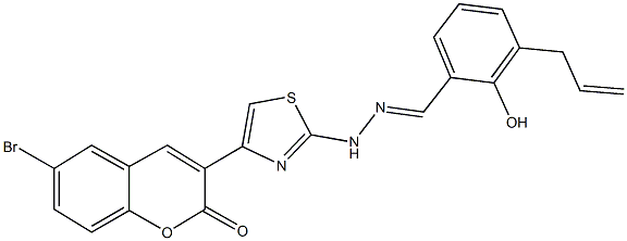 3-allyl-2-hydroxybenzaldehyde [4-(6-bromo-2-oxo-2H-chromen-3-yl)-1,3-thiazol-2-yl]hydrazone 结构式