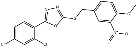 2-(2,4-dichlorophenyl)-5-({3-nitro-4-methoxybenzyl}sulfanyl)-1,3,4-oxadiazole 结构式