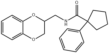 N-(2,3-dihydro-1,4-benzodioxin-2-ylmethyl)-1-phenylcyclopentanecarboxamide 结构式