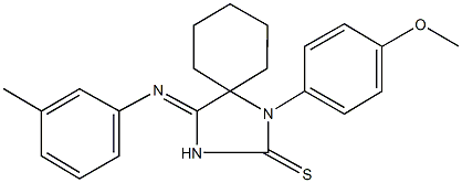 1-(4-methoxyphenyl)-4-[(3-methylphenyl)imino]-1,3-diazaspiro[4.5]decane-2-thione 结构式