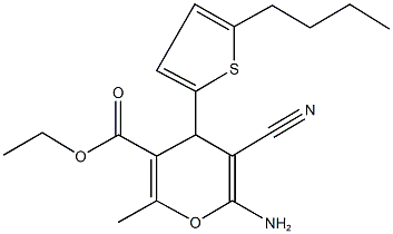 ethyl 6-amino-4-(5-butyl-2-thienyl)-5-cyano-2-methyl-4H-pyran-3-carboxylate 结构式