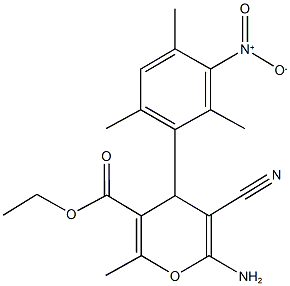 ethyl 6-amino-5-cyano-4-{3-nitro-2,4,6-trimethylphenyl}-2-methyl-4H-pyran-3-carboxylate 结构式