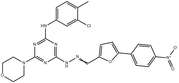 5-{4-nitrophenyl}furan-2-carbaldehyde {4-[(3-chloro-4-methylphenyl)amino]-6-morpholin-4-yl-1,3,5-triazin-2-yl}hydrazone 结构式