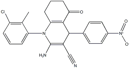 2-amino-1-(3-chloro-2-methylphenyl)-4-(4-nitrophenyl)-5-oxo-1,4,5,6,7,8-hexahydro-3-quinolinecarbonitrile 结构式