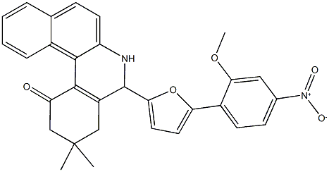 5-(5-{4-nitro-2-methoxyphenyl}-2-furyl)-3,3-dimethyl-3,4,5,6-tetrahydrobenzo[a]phenanthridin-1(2H)-one 结构式