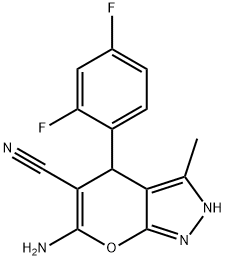 6-amino-4-(2,4-difluorophenyl)-3-methyl-2,4-dihydropyrano[2,3-c]pyrazole-5-carbonitrile 结构式