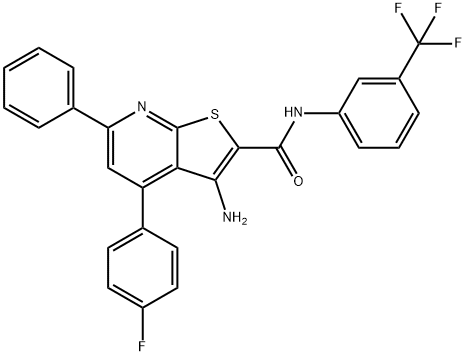 3-amino-4-(4-fluorophenyl)-6-phenyl-N-[3-(trifluoromethyl)phenyl]thieno[2,3-b]pyridine-2-carboxamide 结构式