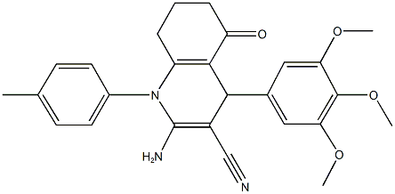 2-amino-1-(4-methylphenyl)-5-oxo-4-(3,4,5-trimethoxyphenyl)-1,4,5,6,7,8-hexahydro-3-quinolinecarbonitrile 结构式