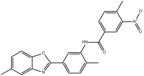 3-nitro-4-methyl-N-[2-methyl-5-(5-methyl-1,3-benzoxazol-2-yl)phenyl]benzamide 结构式