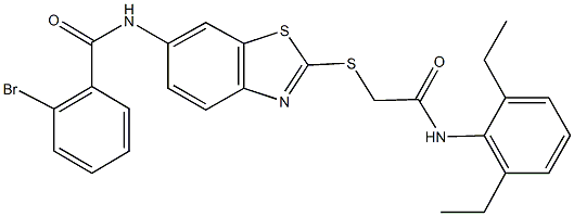 2-bromo-N-(2-{[2-(2,6-diethylanilino)-2-oxoethyl]sulfanyl}-1,3-benzothiazol-6-yl)benzamide 结构式