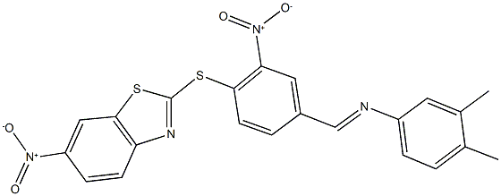 2-({4-{[(3,4-dimethylphenyl)imino]methyl}-2-nitrophenyl}sulfanyl)-6-nitro-1,3-benzothiazole 结构式