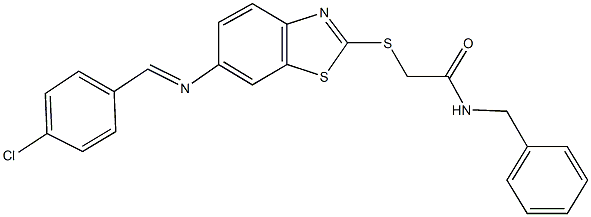 N-benzyl-2-({6-[(4-chlorobenzylidene)amino]-1,3-benzothiazol-2-yl}sulfanyl)acetamide 结构式