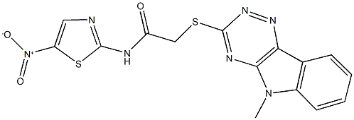 N-{5-nitro-1,3-thiazol-2-yl}-2-[(5-methyl-5H-[1,2,4]triazino[5,6-b]indol-3-yl)sulfanyl]acetamide 结构式