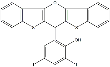 2-(6H-di[1]benzothieno[3,2-b:2,3-e]pyran-6-yl)-4,6-diiodophenol 结构式