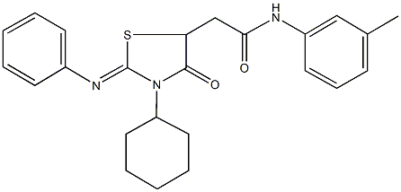 2-[3-cyclohexyl-4-oxo-2-(phenylimino)-1,3-thiazolidin-5-yl]-N-(3-methylphenyl)acetamide 结构式